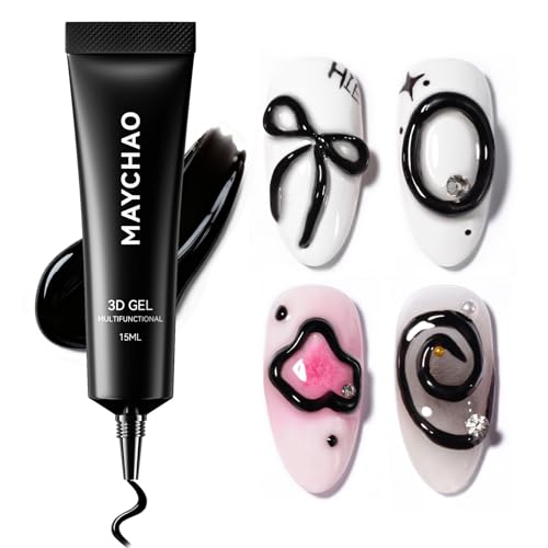 MAYCHAO 3D Sculpting Gel Nail Art - 15ml Black Rhinestone Glue