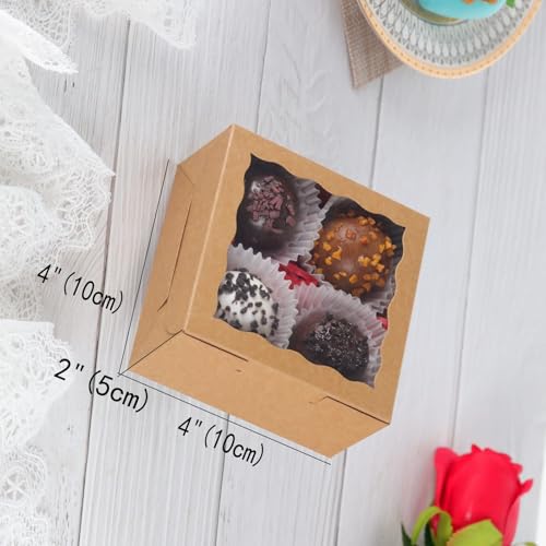 40 Pack 4x4x2 Inch Kraft Bakery Boxes with Window for Treats
