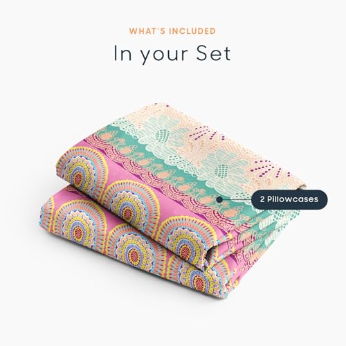 Boho Pillowcases Set of 2 - Colorful Medallion Pattern, King Size