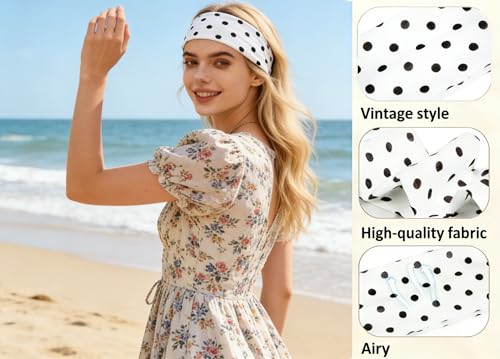 2-Pack Vintage Polka Dot Headbands for Women - Black & White