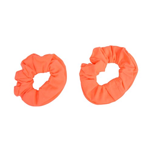 Motique Accessories Set of 8 Neon Scrunchies - Pink Yellow Green Orange, Solid Jersey Cotton