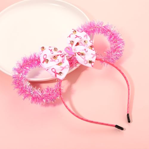 Breast Cancer Awareness Headband - Pink Ribbon Mouse Ears with Bow