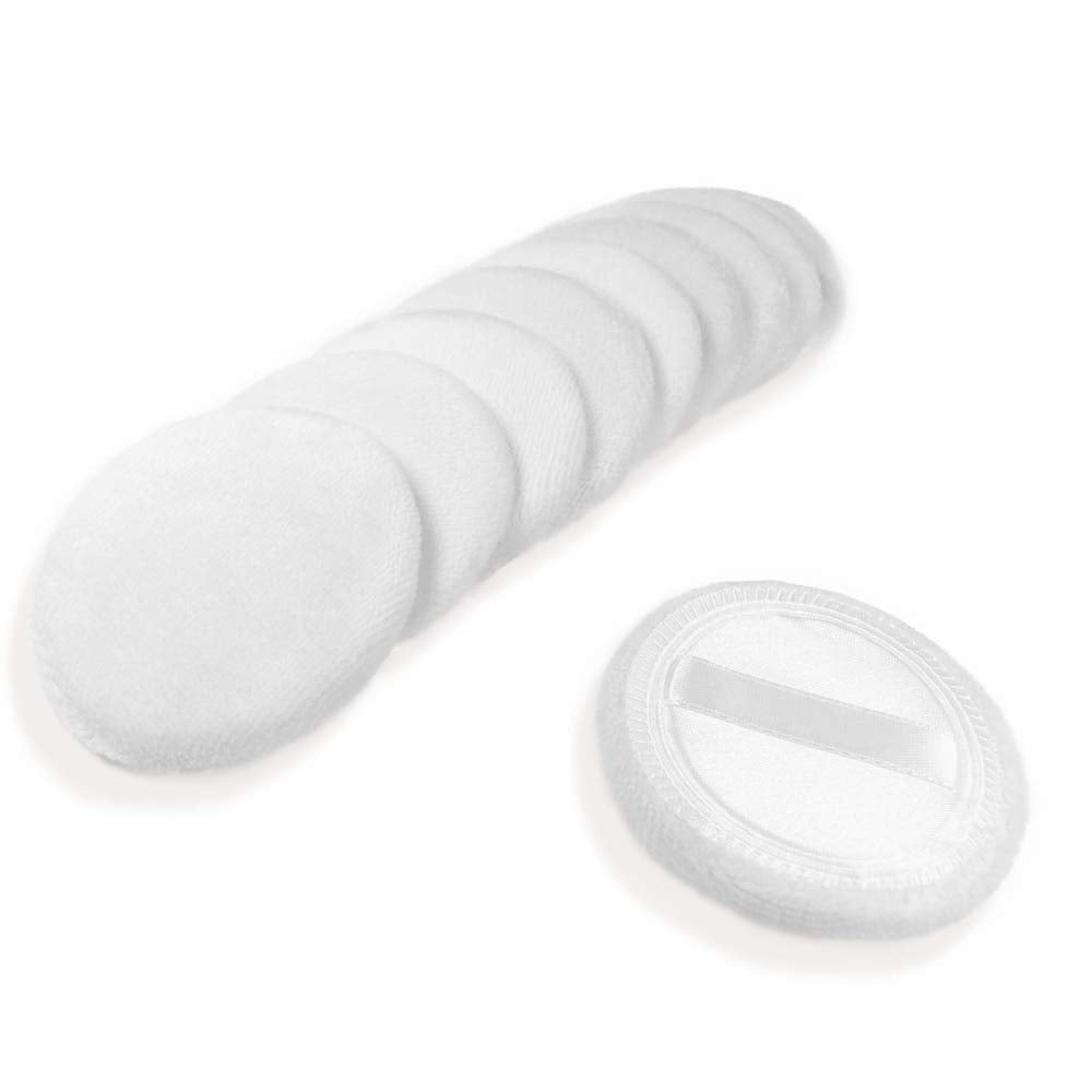 Cosmetic Powder Puffs - 10pcs Soft Cotton Makeup Pads with Ribbon | 2.36 Inch White
