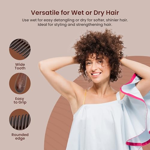 Peachwood Detangling Comb for Curly Hair and Scalp Massage - Anti-Static Wide Tooth Hair Comb