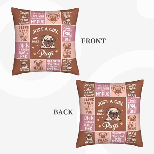 Funny Pug Pillowcase Gift for Pug Lovers - 18x18 Decorative Cover