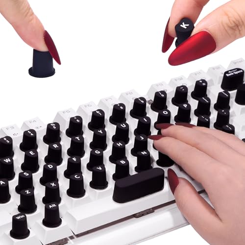 Raisetip 70 Pcs Black Raised Tip Keyboard Stickers for Long Nails, Letters