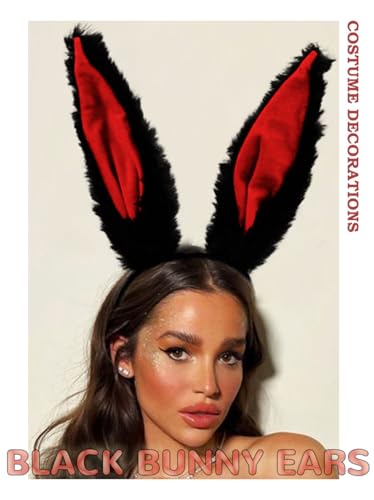 Aceorna Light Up Bunny Ears Headband - Black/Red LED Glow Hair Hoop for Women