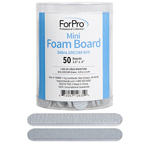 ForPro Mini Foam Nail Files, Zebra 100/180 Grit, 50-Pack