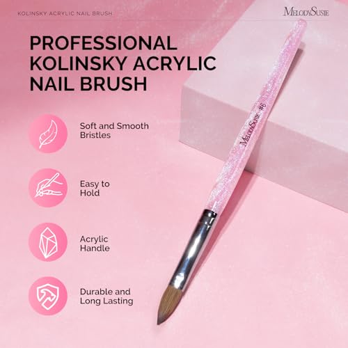 MelodySusie Size 6 Kolinsky Acrylic Nail Brush - Professional Pink Glitter