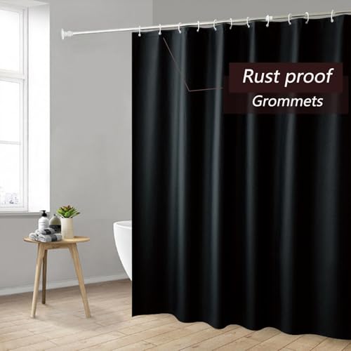 TIKABC Black PEVA Shower Curtain Liner - 72x72 Inch with Magnetic Weights
