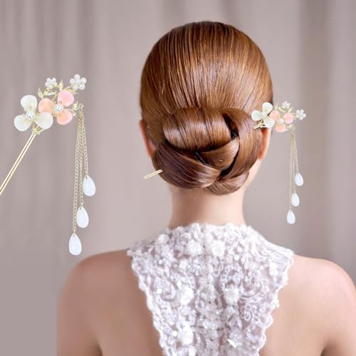 inSowni 8-Piece Vintage Gold Metal Hair Sticks with Flowers & Pearls for Women Girls - Traditional Chinese Style, Updo & Bun Holders, Model A