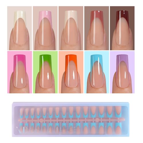 Misssix 300Pcs French Tip Press On Nails - Long Square Soft Gel Nail Tips