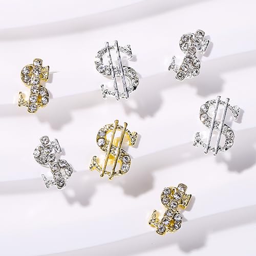 Dollar Sign Nail Charms 20pcs Silver & Gold 3D Rhinestone Nail Art Decorations