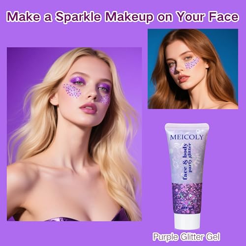 MEICOLY Light Purple Face & Body Glitter - Holographic Mermaid Sequins for Festivals & Halloween