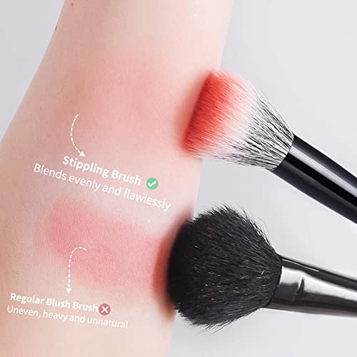 MSQ 2PCS Stipple Blush Brushes Set - Flat Top Duo Fiber Makeup Brushes