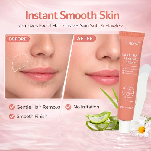 PUILOG Facial Hair Removal Cream for Women - Painless Sensitive Skin Formula