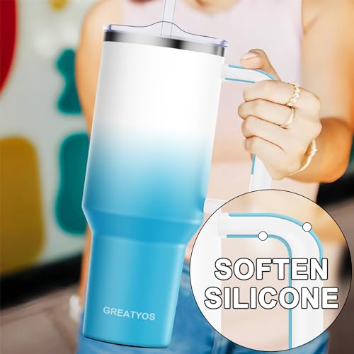 Greatyos 40 oz Insulated Tumbler with Handle & Straw Lid
