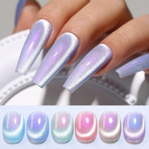 Double Rhythm 6-Piece Cat Eye Gel Nail Polish Set with Magnetic Tool