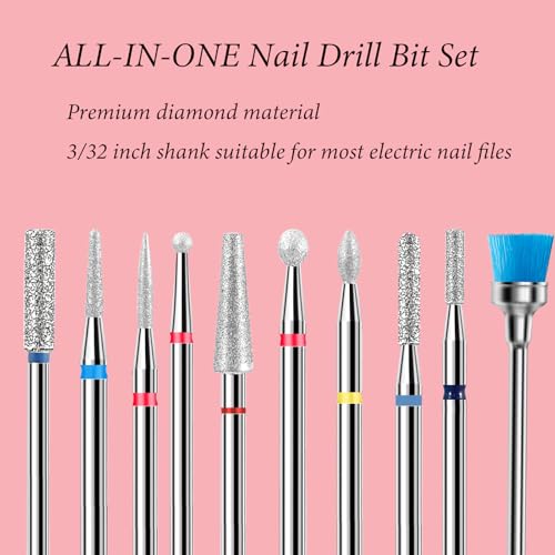 BitnBith 10pcs Nail Drill Bit Set Silver & Blue for Manicure Pedicure & Nail Art