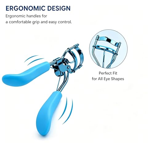 Blue Eyelash Curlers for Women with 4 Replacement Pads - Easy to Use & Gentle