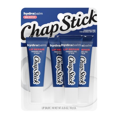 ChapStick Hydrabalm Fragrance-Free Lip Balm Tubes - 24 Hour Moisture, Pack of 4