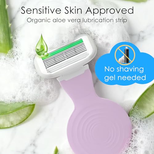 Travel Razors for Women, Travel Essentials Razor Kit, Tsa Approved | Travel Size Toiletries, 5-Blade Womens Razors for Shaving, Extra Smooth Shave, 1 Mini Handle with 3 Refills & 1 Case, Purple