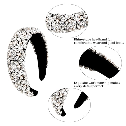 Jaciya Rhinestone Headband with Pearl - Sparkly Silver & Pearl Hairband for Women