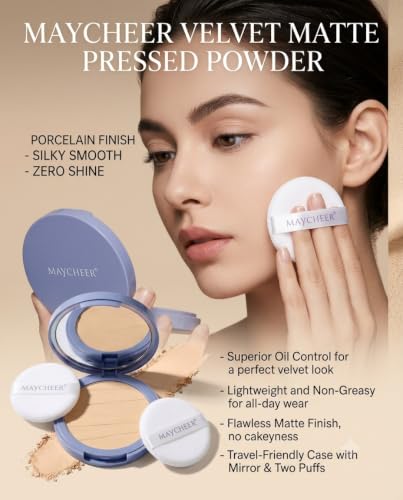 Venysis Oil-Control Pressed Powder Compact with Mirror & 2 Puffs – Natural Beige
