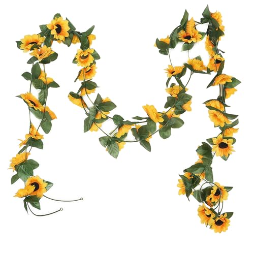 Happyupcity 2Pcs Artificial Sunflower Garland - 7.5FT Silk Vine for Weddings & Decor