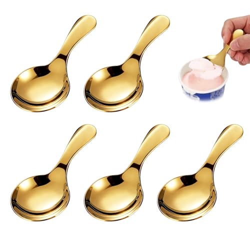 Gold Mini Ice Cream Scoops - 5PCS Stainless Steel Dessert Spoons