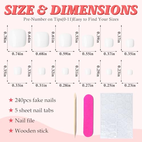 168pc Press on Toenails Women Fake Toe Nails with Glue Tabs, White Fake Toenails Press on Nails Short Square Acrylic Toe Nail Tips Glue on Toenails False Artificial Toe Nails Press ons