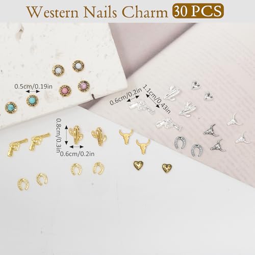Ohmique 30 PCS 3D Western Nail Charms - Vintage Cowboy Style Nail Art