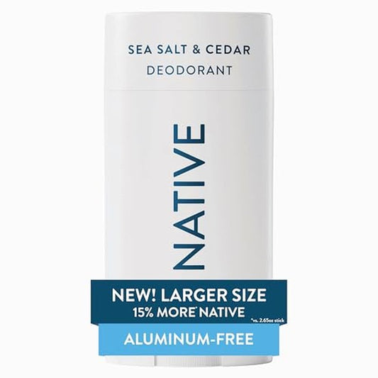 Native Aluminum Free Deodorant, Sea Salt & Cedar, Large Size Stick, 72 Hour Odor Control, for Women & Men, Contains Naturally Derived Ingredients, 3.1 oz