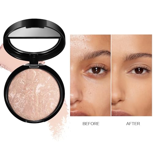 AKARY Baked Powder Foundation - Oil Control, Buildable Coverage, 03 Light Beige