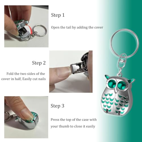 Owl Keychain Nail Clipper,Foldable 2-in-1 Stainless Steel with