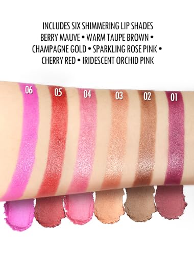 Anglicolor 6-Piece Metallic Glitter Lipstick Set - Nourishing, High Pigment Lip Colors