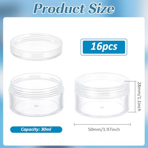 BENECREAT 16 Pack 30ml Clear Plastic Storage Jars with Lids