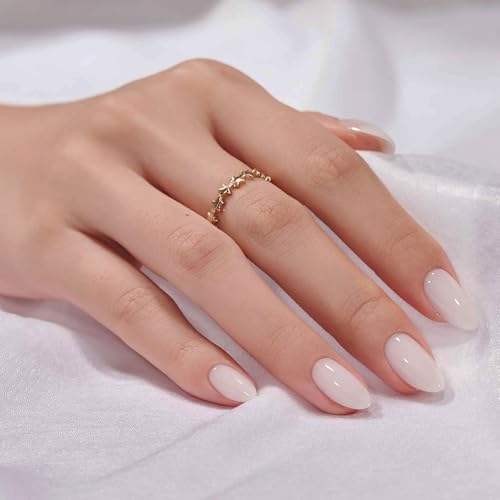 BTArtbox Press On Nails - Cream Puff, Short Almond, Ombre Off White - 32ct Complete Kit