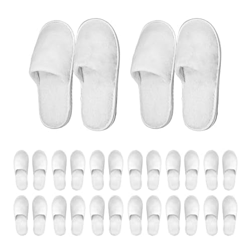 12-Pair Disposable Coral Fleece Hotel Spa Slippers, Non-Slip Closed Toe
