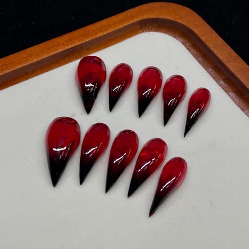 BHOOKA Handmade Stiletto Press on Nails - Black Red Gradient Claw Set