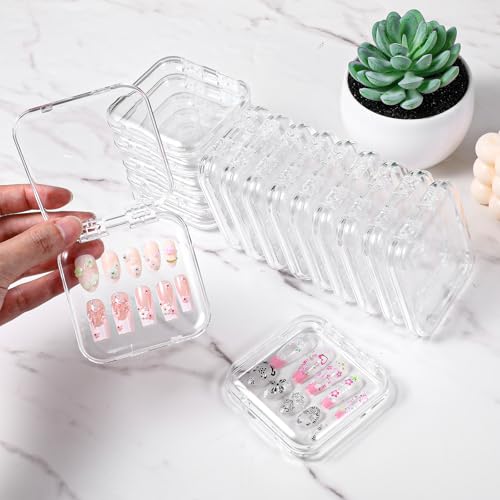 30 PCS Clear Press-On Nail Storage Boxes with Adhesive Tape for Nail Art