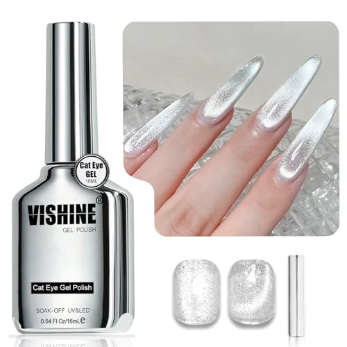 Vishine Cat Eye Gel Nail Polish Silver Glitter Holographic UV Gel 16ml
