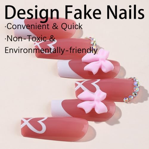 French Tip Press On Nails with Charms - Medium Acrylic Nails