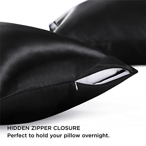 Bedsure Satin Pillowcase Set, 20x26 Inches, Black - Soft & Silky for Hair & Skin
