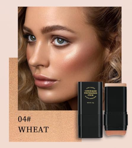 TOSOUATOP 2-in-1 Foundation Stick with Brush - Full Coverage, Matte Finish, 04 Wheat