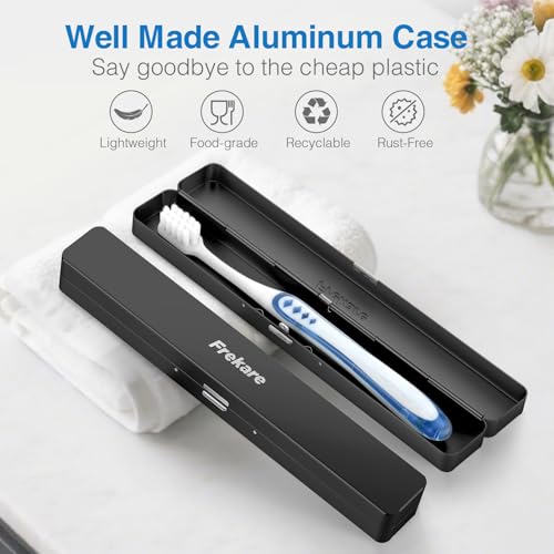 FreKare Aluminum Travel Toothbrush Case 4-Pack - Brushed Silver/Black/Pink/Blue