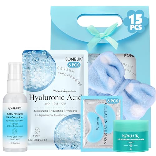Hydrating Skincare Set with Facial Masks & Eye Patches - 15 Pcs