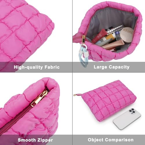 DOB SECHS Large Puffer Makeup Bag, Quilted Checkered Toiletry Travel Pouch