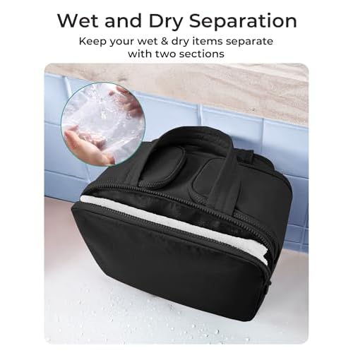 BAGSMART Travel Toiletry Bag, Lightweight Large Wide-open Travel Bag for Women, Puffy Cosmetic Makeup Bag Organizer with Handle for Accessories,Essentials, Toiletries, Black