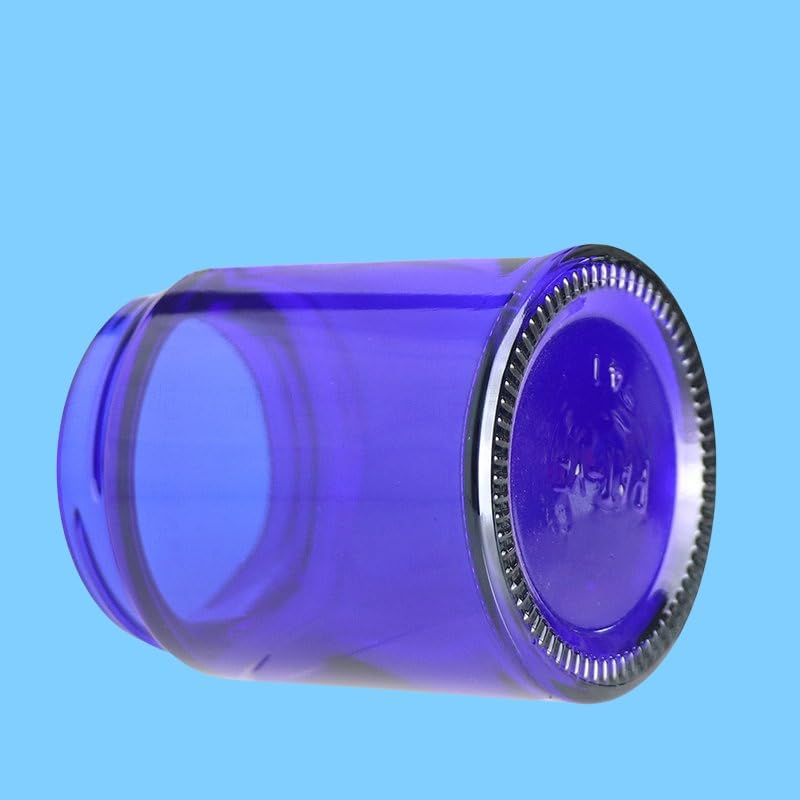 Blue Glass Cosmetic Jar Set 4 Pcs 100g Refillable Cream Containers with Wood Grain Lids
